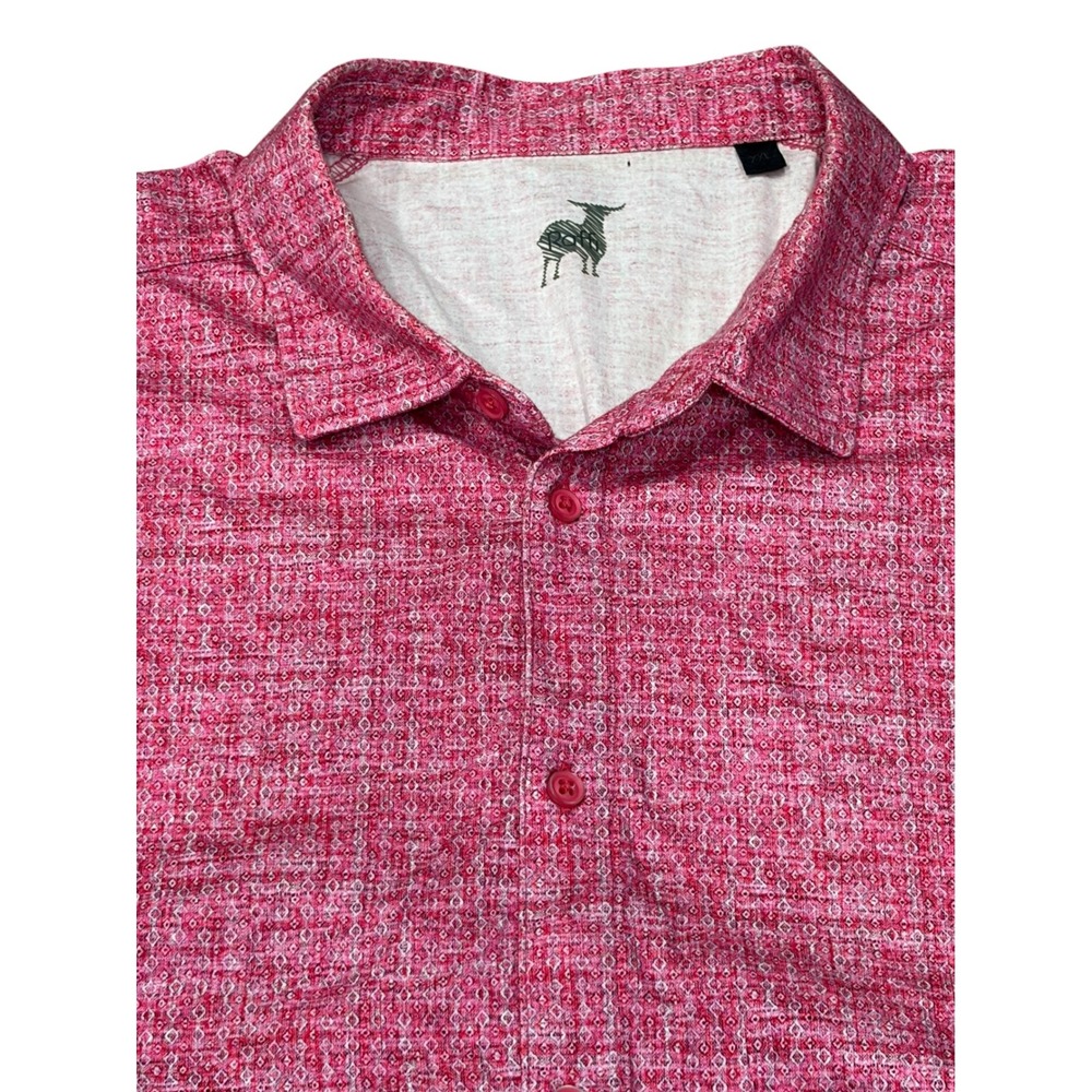 Raffi Mens Button Down Short Sleeve Shirt 2XL Pink Resortwear Beachy Summer